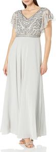 Женское длинное платье J Kara с V-образным вырезом и рукавами-крылышками, украшенное бисером, Silver Multi