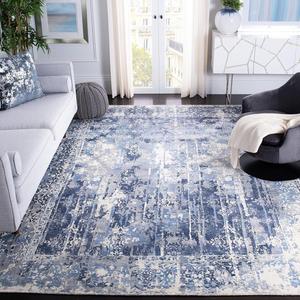 Ковер SAFAVIEH, 275 x 366 см, Mirage Collection, Ivory & Blue, ручной работы современный абстрактный из шерсти и вискозы, идеален для помещений с высокой проходимостью в гостиной, спальне (MIR551B)