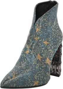 Женские стильные ботильоны Zszszsu с заостренным носком, заклепками, высокими каблуками на устойчивом блоке, на молнии, модные ботинки, размеры 4-16 США, Retro Pattern Print