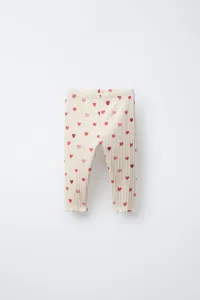 Леггинсы с принтом в виде сердечек Zara, экрю