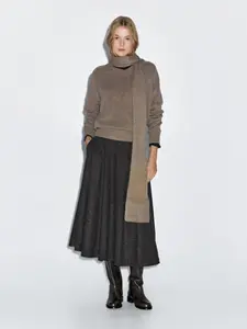 Расклешенная юбка миди в клетку гингем Massimo Dutti, черный