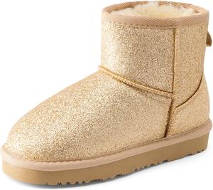 Ботинки DREAM PAIRS для девочек и мальчиков, детские зимние ботинки до щиколотки с искусственным мехом, теплые снежные туфли, классические низкие ботинки для малышей/детей младшего и старшего возраста, Gold