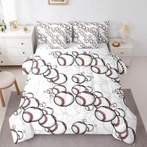 Erosebridal 3D бейсбол комплект постельного белья Baseball Bed in a Bag, спортивный дизайн, европейское качество, White Red