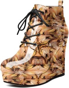 Younton Ботильоны на танкетке с круглым носком для женщин, платформенные, шнуровка, каблук 4 дюйма, теплые ботинки для вечеринок и вечерних мероприятий