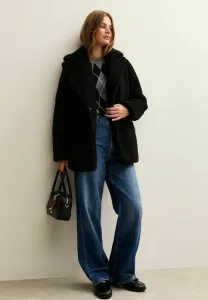 Зимнее пальто из искусственной кожи с длинными рукавами и воротником New Look, Black