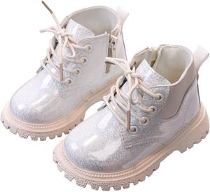 Детские ботинки IWIHMIV для девочек, короткие осенние ботиночки на шнуровке с кожаным верхом и боковой молнией, противоскользящие, Beige