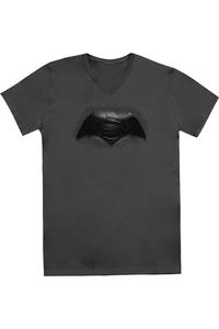 Футболка из хлопка премиум-класса с коротким рукавом и V-образным вырезом с логотипом Batman V Superman для взрослых Gildan, цвет charcoal