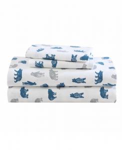 Комплект постельного белья из хлопковой фланели с принтом, 4 предмета, размер Queen Eddie Bauer, Bear Mountain Gray