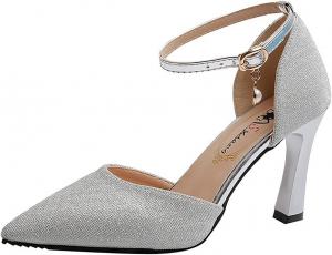 CsgrFagr Осень 2023 Новые корейские туфли на высоком каблуке с пряжкой, заостренные с вырезами и пайетками, ботфорты на один бедро с коротким каблуком (красные, 7.5)