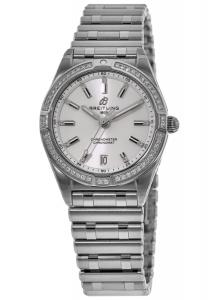 Женские часы Breitling Chronomat Quartz 32 с белым циферблатом и бриллиантовым безелем из стали A77310591A1A1