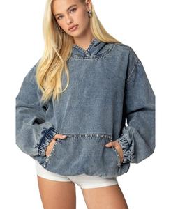 Женская толстовка Marney Oversized Studded Denim Hoodie Edikted, Blue