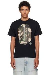Bape Черная камуфляжная футболка с изображением головы обезьяны и акулы