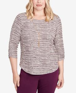 Женский топ Urban Legend с текстурированным блестящим эффектом и эффектом космической окраски, в комплекте с ожерельем Alfred Dunner, Plum Multi