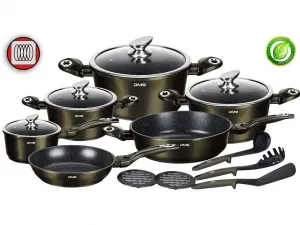 Набор посуды из 15 предметов для индукционной плиты: кастрюли и сковородки, крышки, мраморное покрытие, цвет углеродный металлик DMS