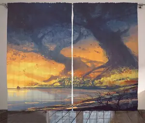 Штора ABAKUHAUS Fantasy Rustic, с изображением больших корней деревьев, для спальни, присборенная, с петлями и крючками, 280 x 175 см, цвет: оранжево-синий Abakuhaus