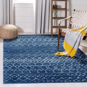 Ковер SAFAVIEH, 305 x 397 см, Tulum Collection, Blue & Ivory, Moroccan Boho Distressed Design, Non-Shedding & Easy Care, идеален для помещений с высокой проходимостью в гостиной, спальне (TUL249M)