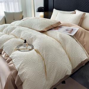 LUOLAI HOME Комплект постельного белья 4 предмета, пододеяльник 200x230 см, наволочки с широкой каймой, цвет молочно-белый хаки