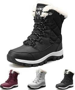 Зимние теплые снежные ботинки для женщин с уютной меховой подкладкой, водонепроницаемые ботильоны на щиколотку для прогулок, походов и на открытом воздухе с мехом MACEFIL, Black