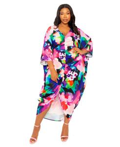 Женское платье-кафтан больших размеров с принтом и зауженной талией Buxom Couture, Pink multi