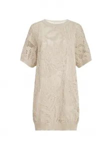 Мини-платье изо льна и хлопка с узором «сияющие кувшинки» Brunello Cucinelli, бежевый