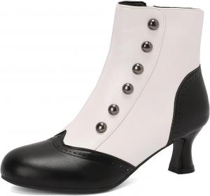 Женские винтажные ботильоны в викторианском стиле с молнией, с круглым носком, грубым невысоким каблуком, готические ботинки для женщин Generic, White