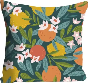Декоративная подушка Queence "Адина", с апельсинами и лимонами, чехол без наполнителя, 1 шт 40х40 см, цвет bunt + bedruckt