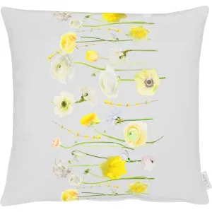 Декоративная подушка 6403 с ранункулюсами, наволочка без наполнителя, 1 шт. Apelt, Grau/gelb + gemustert