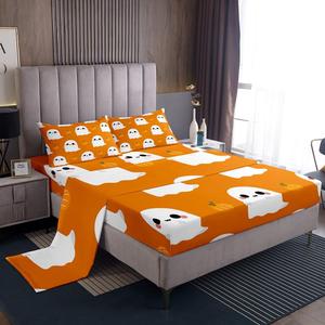 Erosebridal Комплект постельного белья Halloween с принтом мультяшных привидений и тыкв в готическом стиле оранжевого цвета, Multi 18