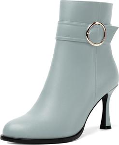 Женские ботильоны WAYDERNS с пряжкой, круглый носок, матовые, однотонные, повседневные, на высоком каблуке 3,3 дюйма, Grey