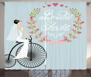 Штора ABAKUHAUS с цветочным принтом в деревенском стиле, свадебное платье Велосипед, присборенная тесьма для спальни с петлями и крючками, 280 x 245 см, цвет: антрацитово-серый, нежно-голубой Abakuhaus