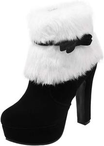 Рождественские ботильоны Happyyami с мехом, зимние ботильоны с бантом для женщин No Brand, Black 9