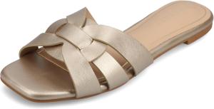 Женские плоские сандалии Journee с открытым квадратным носком, модной ремешковой вставкой, удобные нарядные слипоны Arrina Journee Collection, шампань