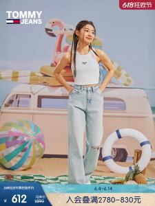 Джинсы широкие женские Tommy Hilfiger с рваными краями, синий