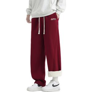 Хлопковые брюки Unisex утепленные с флисовой подкладкой прямого кроя WARRIOR, burgundy (diy badge)