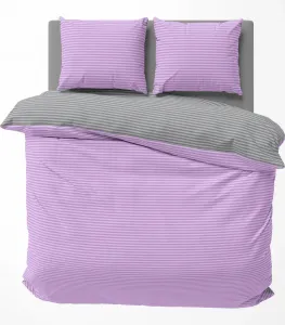 Комплект постельного белья в полоску, двухсторонний, современный дизайн, хлопковый перкаль, размер: 3 предмета 240х220 см, цвет: фиолетовый/антрацитовый One-Home