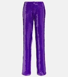 Брюки широкие, расшитые пайетками LaQuan Smith, Grape