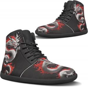 Finger Love Heart Pattern Womens Barefoot Boots Shoes Winter Snow Boots Warm Ankle Booties Pugasmiru, Dragon Pattern