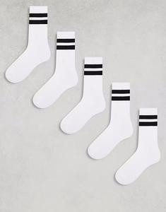 5 пар спортивных носков белого цвета с черной полоской Asos Design