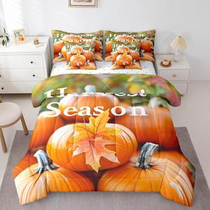 Erosebridal Комплект постельного белья Orange Pumpkin Harvest Season с осенним ретро-дизайном и тыквенным принтом, Green and Orange