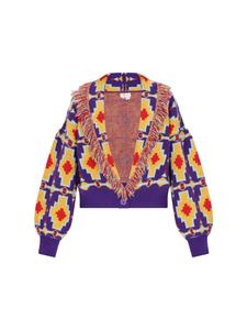 Женский кардиган фиолетового цвета с разноцветными вставками IZIA