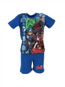 Avengers Детская пижама с короткими рукавами «Мстители», 100% хлопок, с изображением Шортамы, синего цвета