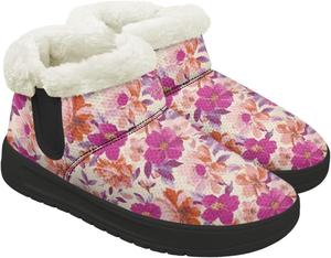 Зимние женские ботинки Снежные ботинки с меховой подкладкой Теплые туристические ботинки Женские противоскользящие легкие уличные ботильоны Chririnla, Artistic Pink Floral