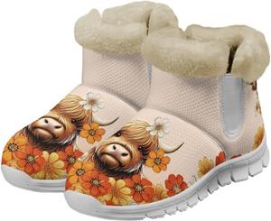 Зимние ботинки Chaqlin Sunflower с подсолнухом, женские укороченные противоскользящие сапоги с плоским каблуком, теплые, устойчивые к холоду, для улицы, Daisy Highland Cattle