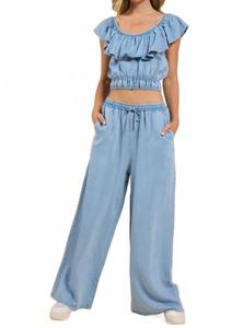 Топ Robin с рюшами на воротнике в светлом шамбре Sadie & Sage, Light Chambray