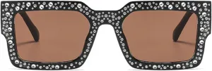 Солнцезащитные очки Melrose Fashion Bling с бриллиантами, ретро-стиль, защита от ультрафиолета UV400, артикул 18225, Black Tea