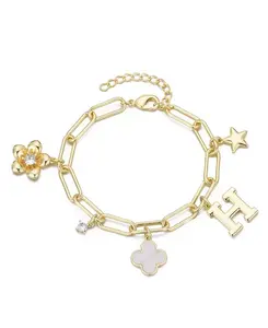 Золотой браслет с инициалами и массивными подвесками Adornia, gold-h