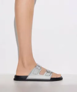 Сандалии с пряжкой, украшенные драгоценными камнями Charles & Keith, цвет Silver