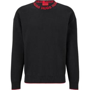 Свитер оверсайз с интарсией логотипа HUGO BOSS, черный