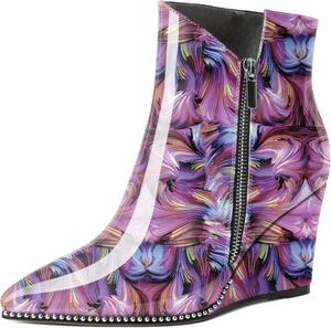 Женские ботильоны на танкетке Zamikoo с вырезом V, серебристой отделкой бусинами, танкетка Chelsea, на молнии сбоку, из лакированной кожи, для женщин, 3,5 дюйма