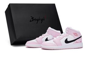 Баскетбольные кроссовки Air 1 Anti Slip с износостойким верхом средней высоты для детей и подростков Jordan, черный/белый/розовый